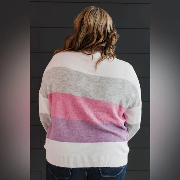 Colorblock Women’s Crew Neck Striped Pink, Purple, Gray Spring Sweater, Size M - Picture 8 of 12